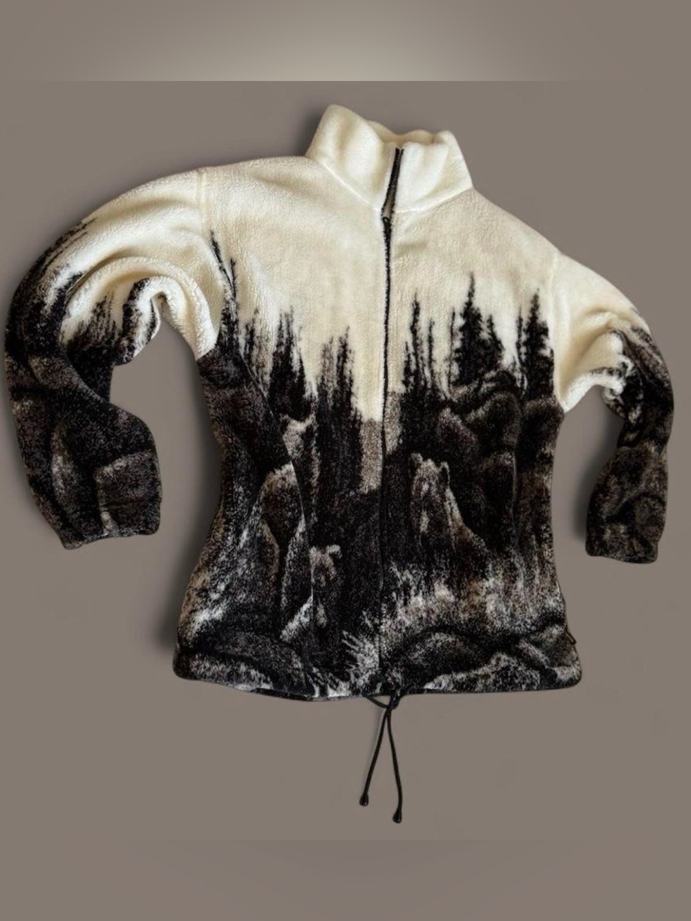 VTG Black Mountain Outdoor Bear Print Fleece Jacket Womens XL Full Zip 90's